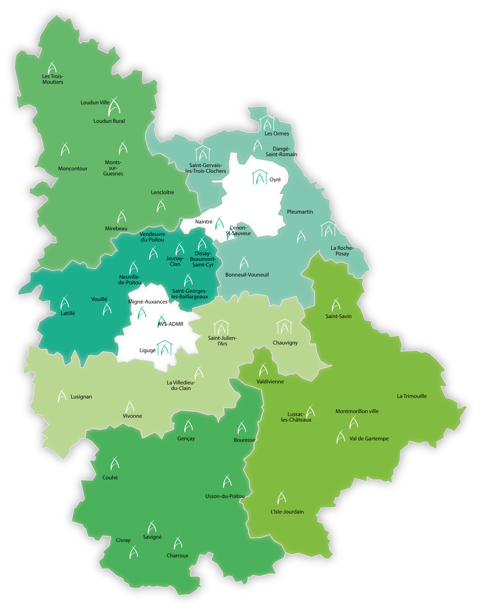 Carte de la Vienne Avec les secteurs et les associations ADMR